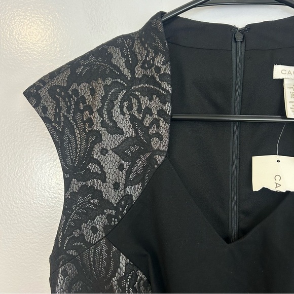 Cache Black/Silver Lace Cap Sleeve Sheath Cocktail Dress Size 10 - Picture 4 of 10